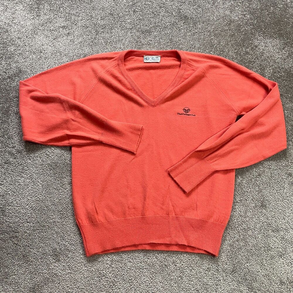 Pickering By The Kimberton Vintage Sweater Mens Medium Orange V-Neck Pullover